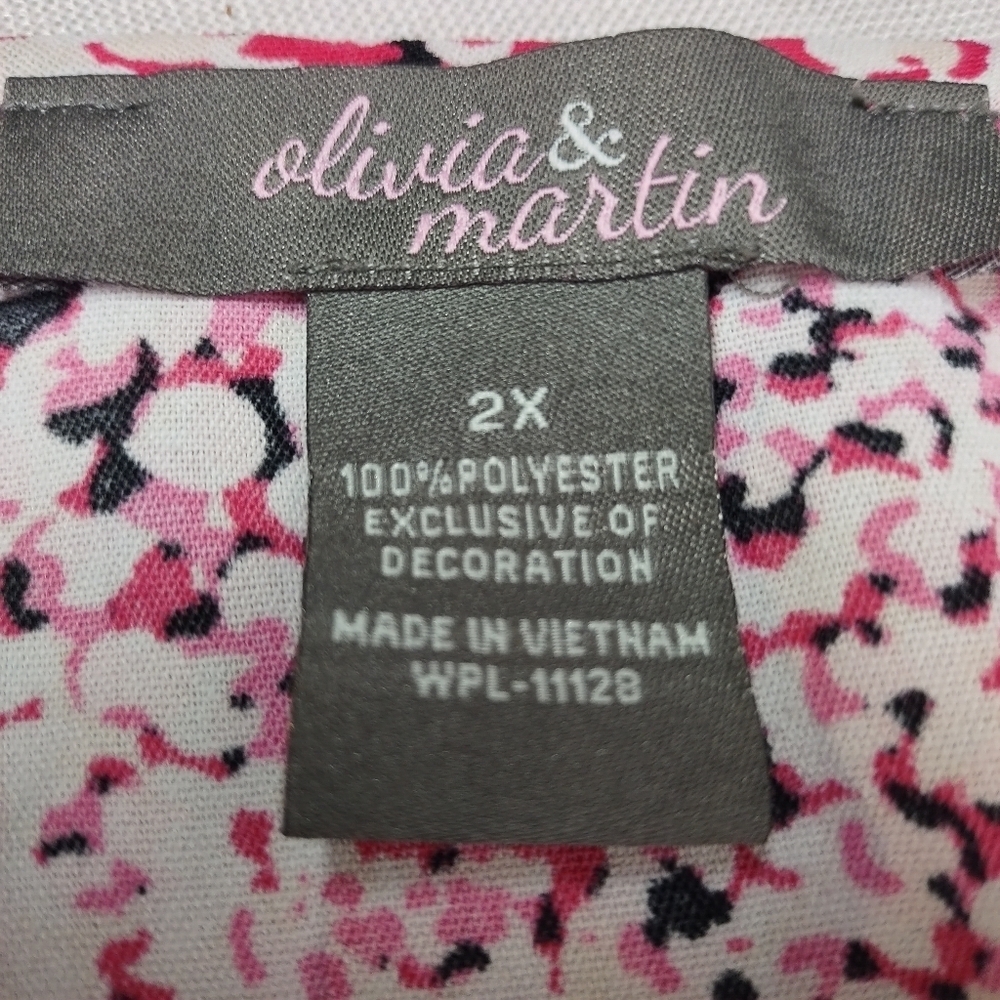 Olivia & Martin Blouses Women's Pink White Cut-out 3/4 Sleeve Size 2X - Picture 7 of 7